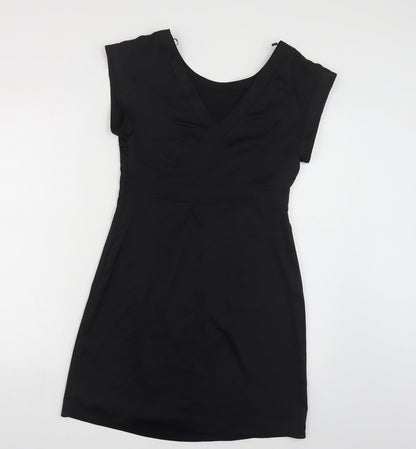 Marks and Spencer Womens Black Polyester Pencil Dress Size 8 Round Neck Zip