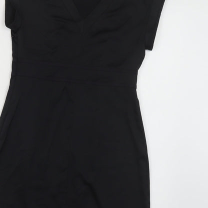 Marks and Spencer Womens Black Polyester Pencil Dress Size 8 Round Neck Zip