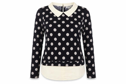 Monteau Womens Blue Collared Polka Dot Polyester Pullover Jumper Size S