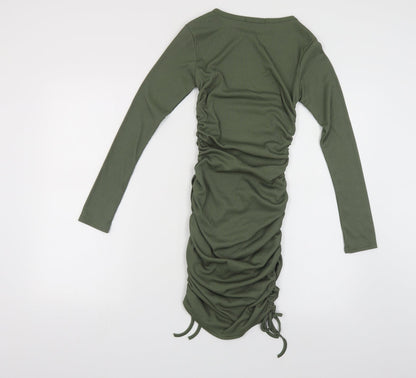 Edge Street Womens Green Polyester Bodycon Size 6 Crew Neck Tie - Ribbed