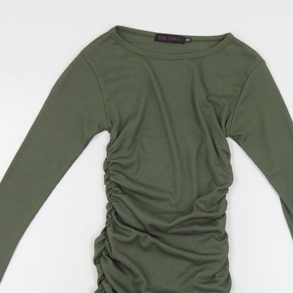 Edge Street Womens Green Polyester Bodycon Size 6 Crew Neck Tie - Ribbed