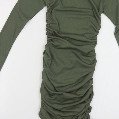 Edge Street Womens Green Polyester Bodycon Size 6 Crew Neck Tie - Ribbed