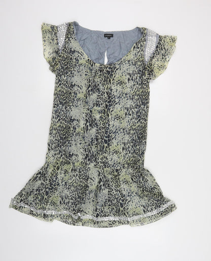 Prophecy Womens Green Animal Print Polyester Sheath Size 14 Scoop Neck Pullover