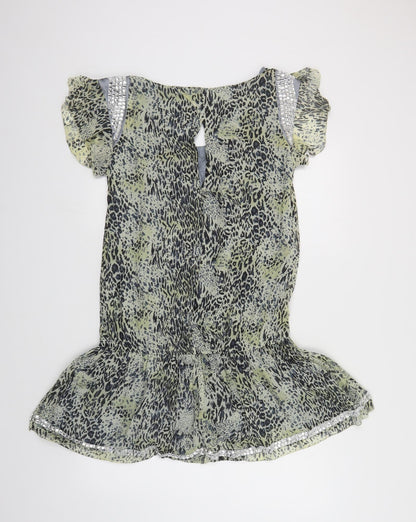 Prophecy Womens Green Animal Print Polyester Sheath Size 14 Scoop Neck Pullover