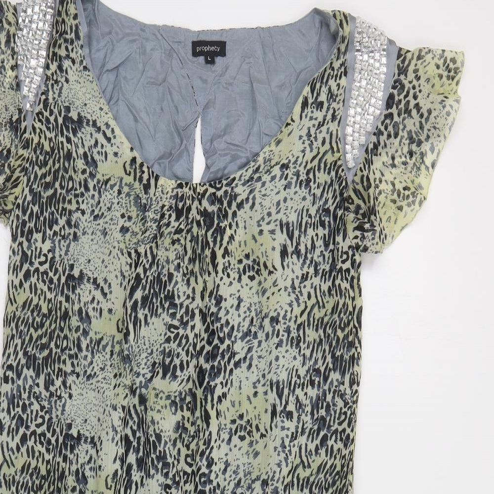 Prophecy Womens Green Animal Print Polyester Sheath Size 14 Scoop Neck Pullover