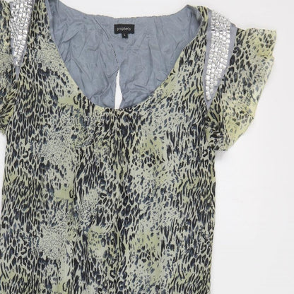 Prophecy Womens Green Animal Print Polyester Sheath Size 14 Scoop Neck Pullover