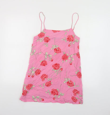Motel Womens Pink Floral Viscose Slip Dress Size XS Round Neck Pullover