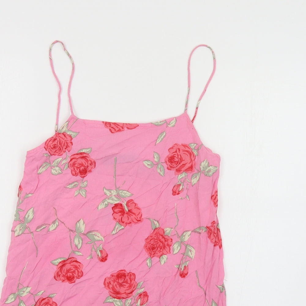 Motel Womens Pink Floral Viscose Slip Dress Size XS Round Neck Pullover