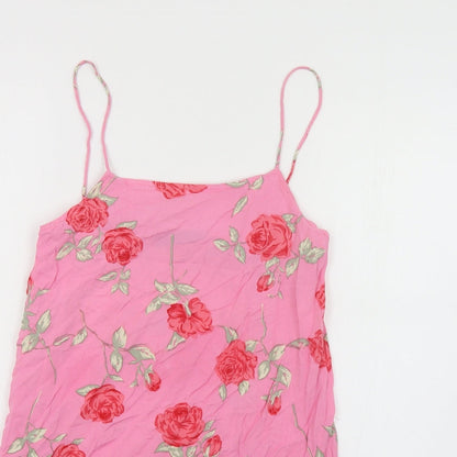 Motel Womens Pink Floral Viscose Slip Dress Size XS Round Neck Pullover