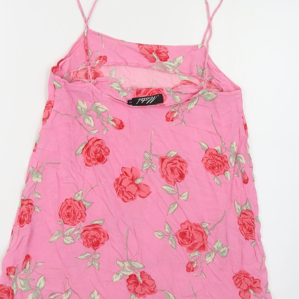 Motel Womens Pink Floral Viscose Slip Dress Size XS Round Neck Pullover