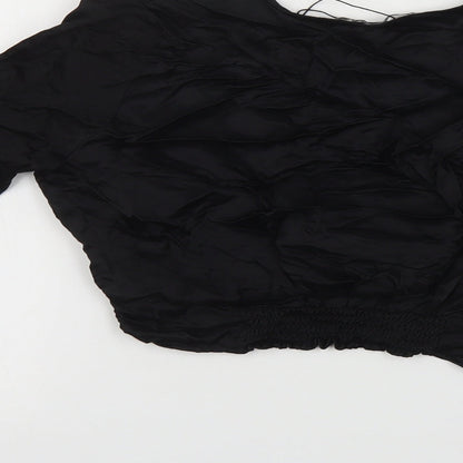 Womens UK Size M Zara Black Cropped Blouse