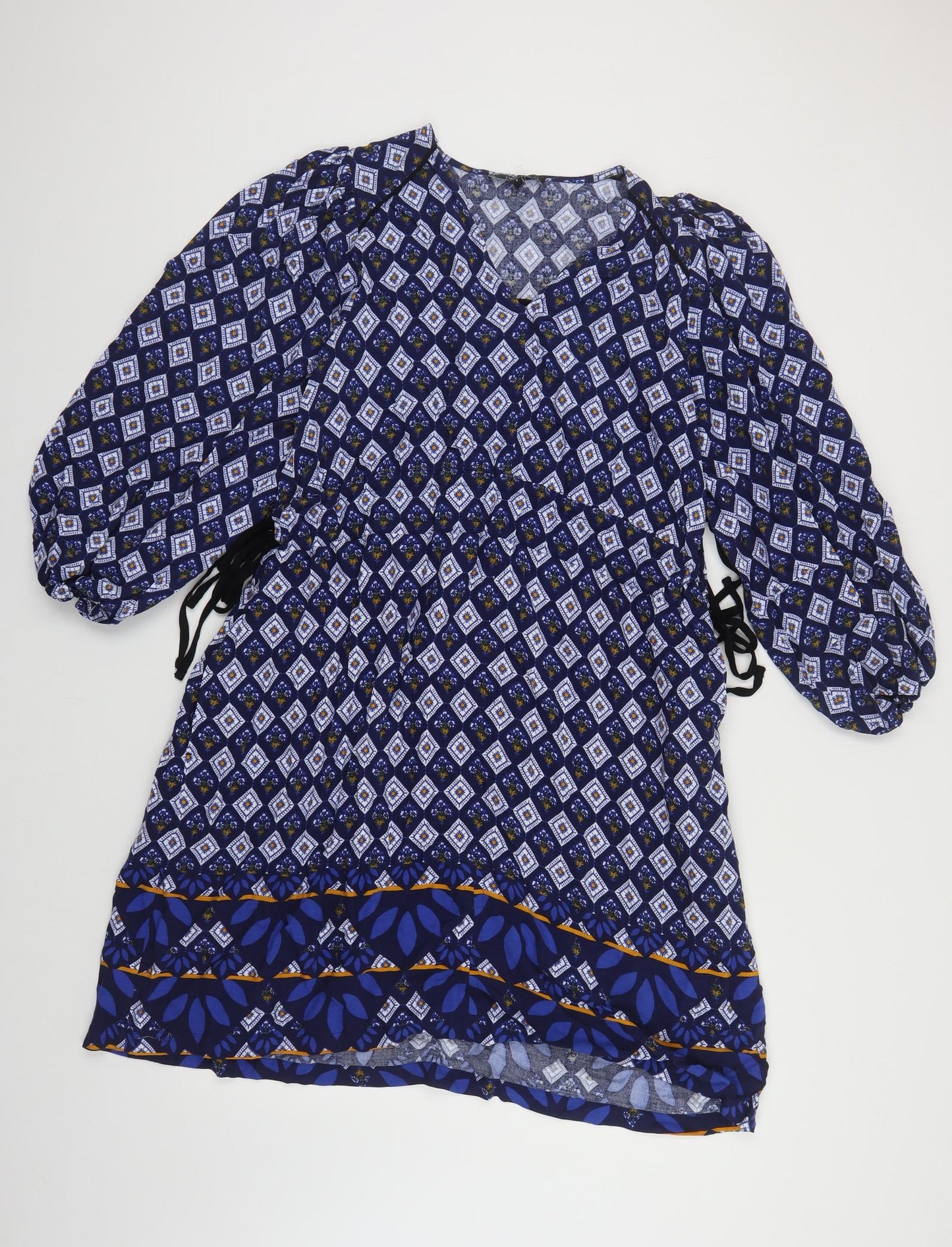 NEXT Womens Blue Geometric Viscose Kaftan Size 6 V-Neck Tie