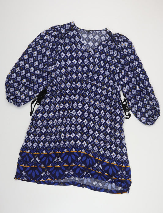 NEXT Womens Blue Geometric Viscose Kaftan Size 6 V-Neck Tie