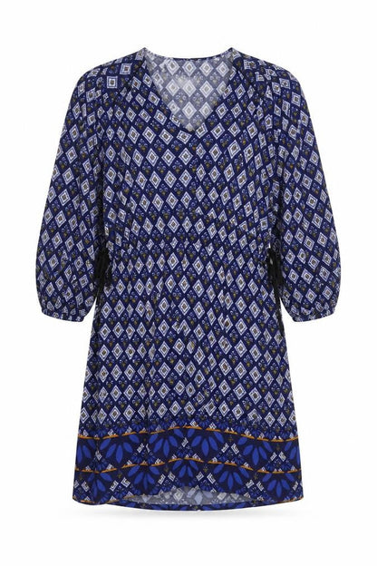 NEXT Womens Blue Geometric Viscose Kaftan Size 6 V-Neck Tie