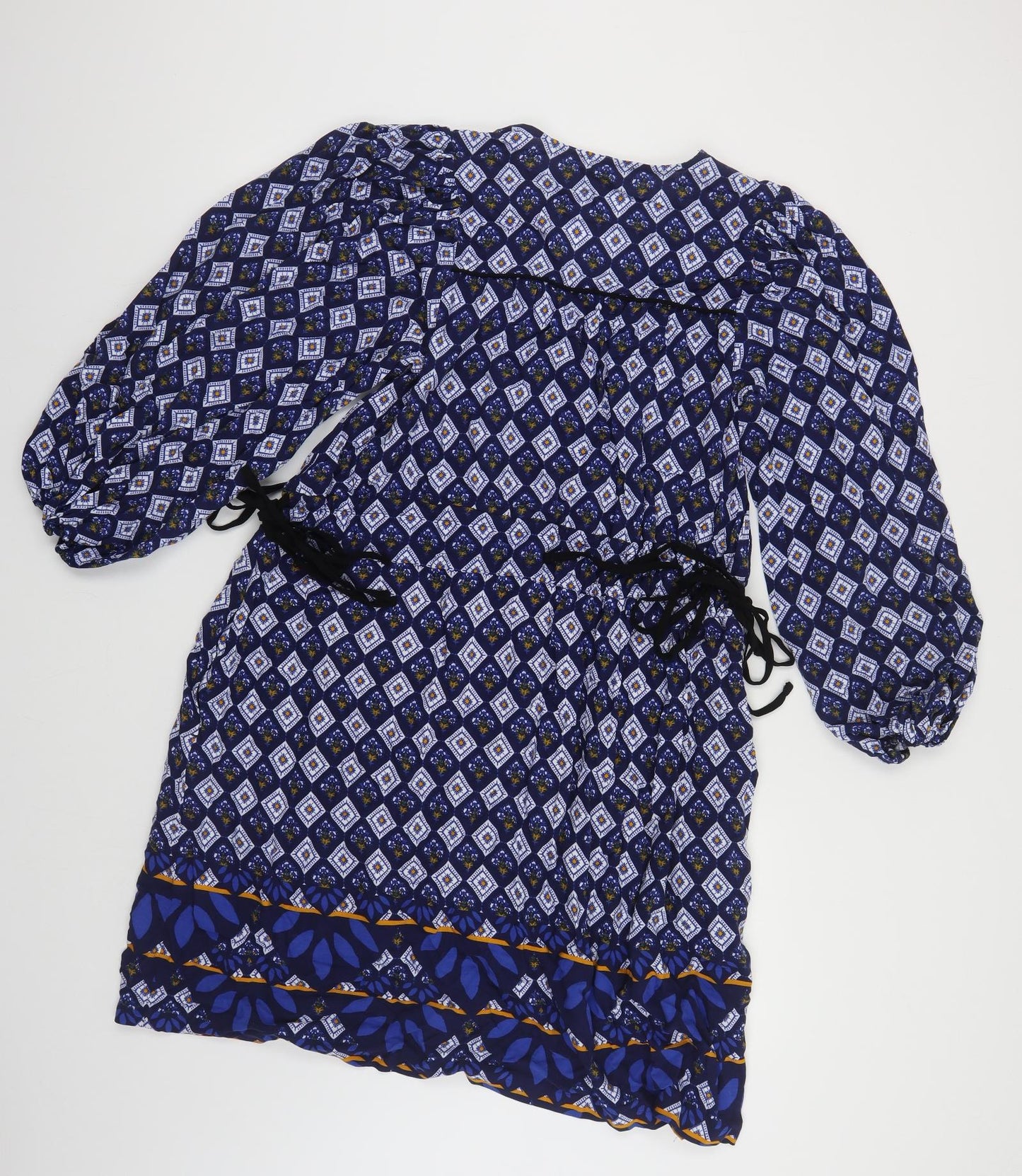 NEXT Womens Blue Geometric Viscose Kaftan Size 6 V-Neck Tie