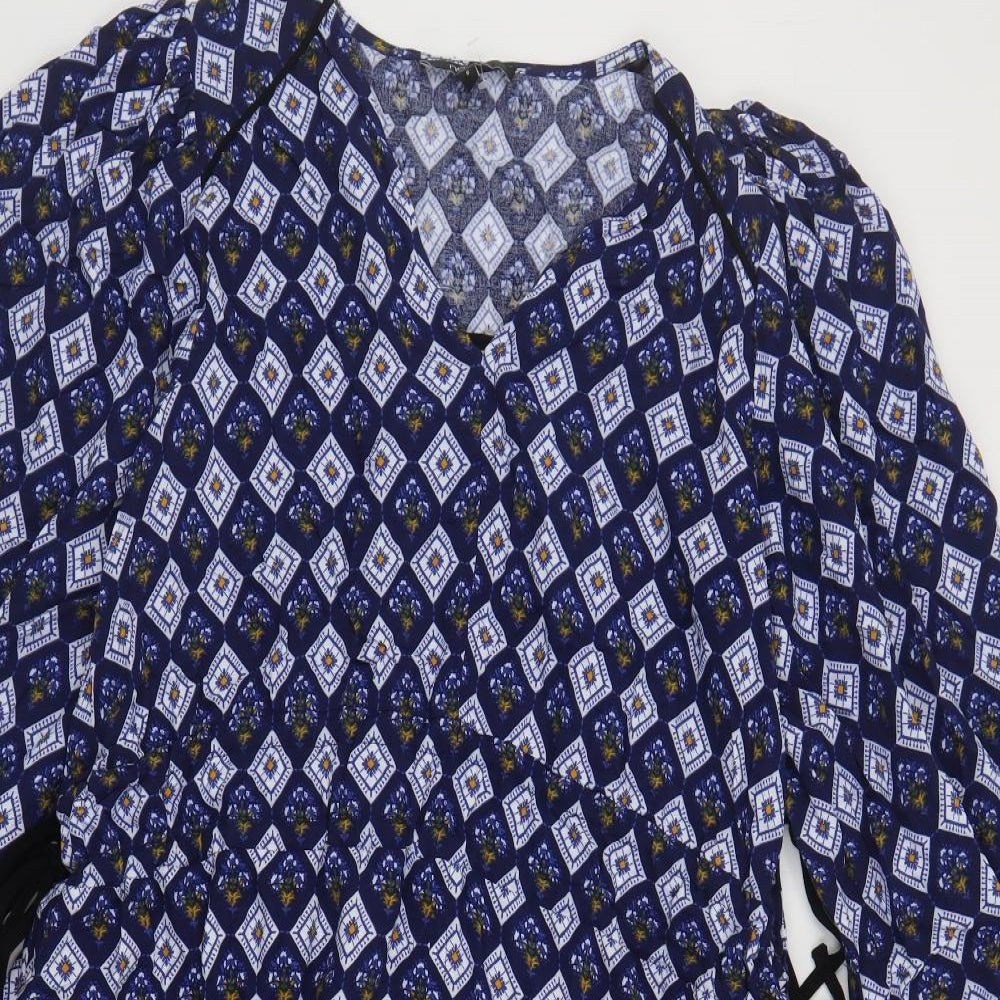 NEXT Womens Blue Geometric Viscose Kaftan Size 6 V-Neck Tie