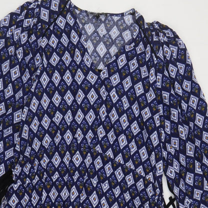 NEXT Womens Blue Geometric Viscose Kaftan Size 6 V-Neck Tie