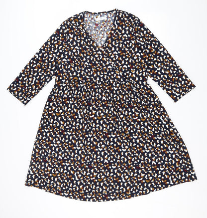 La Redoute Womens Black Geometric Polyester Fit & Flare Size 10 V-Neck Pullover