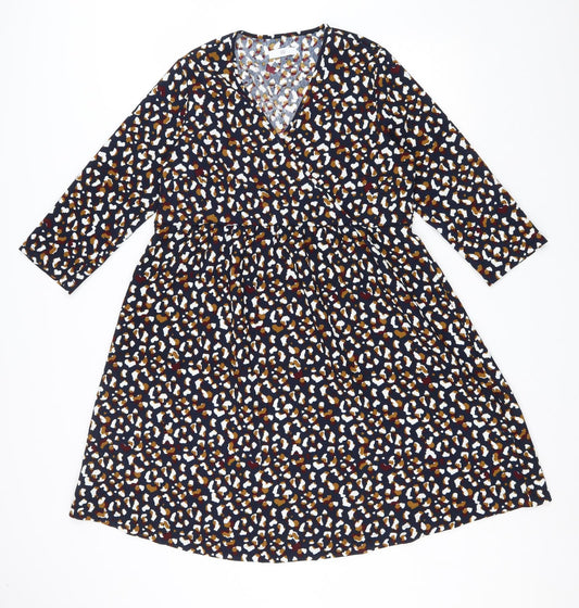 La Redoute Womens Black Geometric Polyester Fit & Flare Size 10 V-Neck Pullover