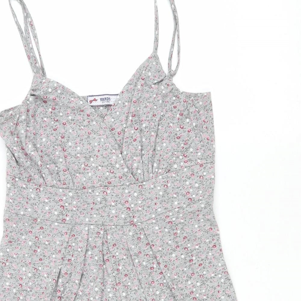 Yards Womens Grey Floral Patent Leather Tank Dress Size M V-Neck Pullover