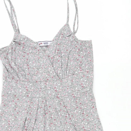 Yards Womens Grey Floral Patent Leather Tank Dress Size M V-Neck Pullover