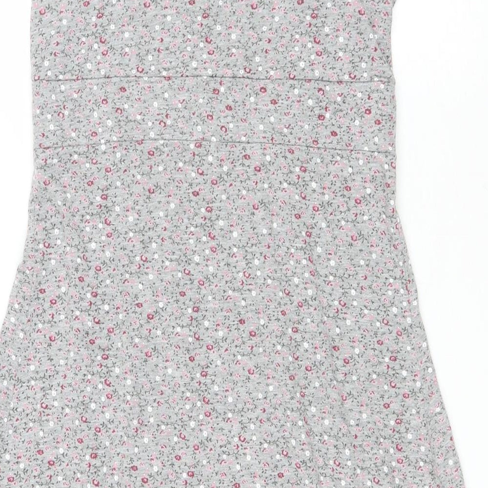 Yards Womens Grey Floral Patent Leather Tank Dress Size M V-Neck Pullover