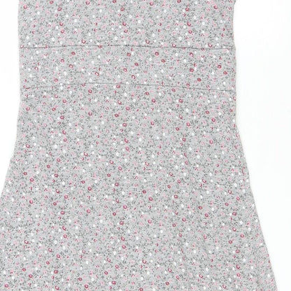 Yards Womens Grey Floral Patent Leather Tank Dress Size M V-Neck Pullover