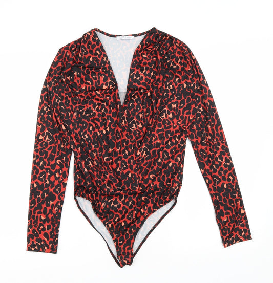 Zara Womens Red Animal Print Polyester Leotard One-Piece Size S Snap - Leopard Print