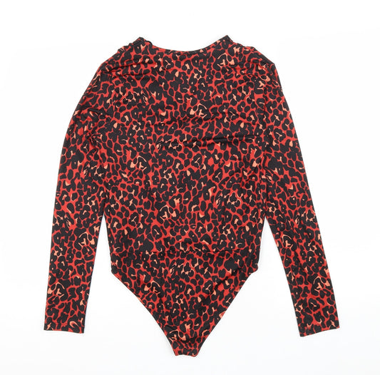 Zara Womens Red Animal Print Polyester Leotard One-Piece Size S Snap - Leopard Print
