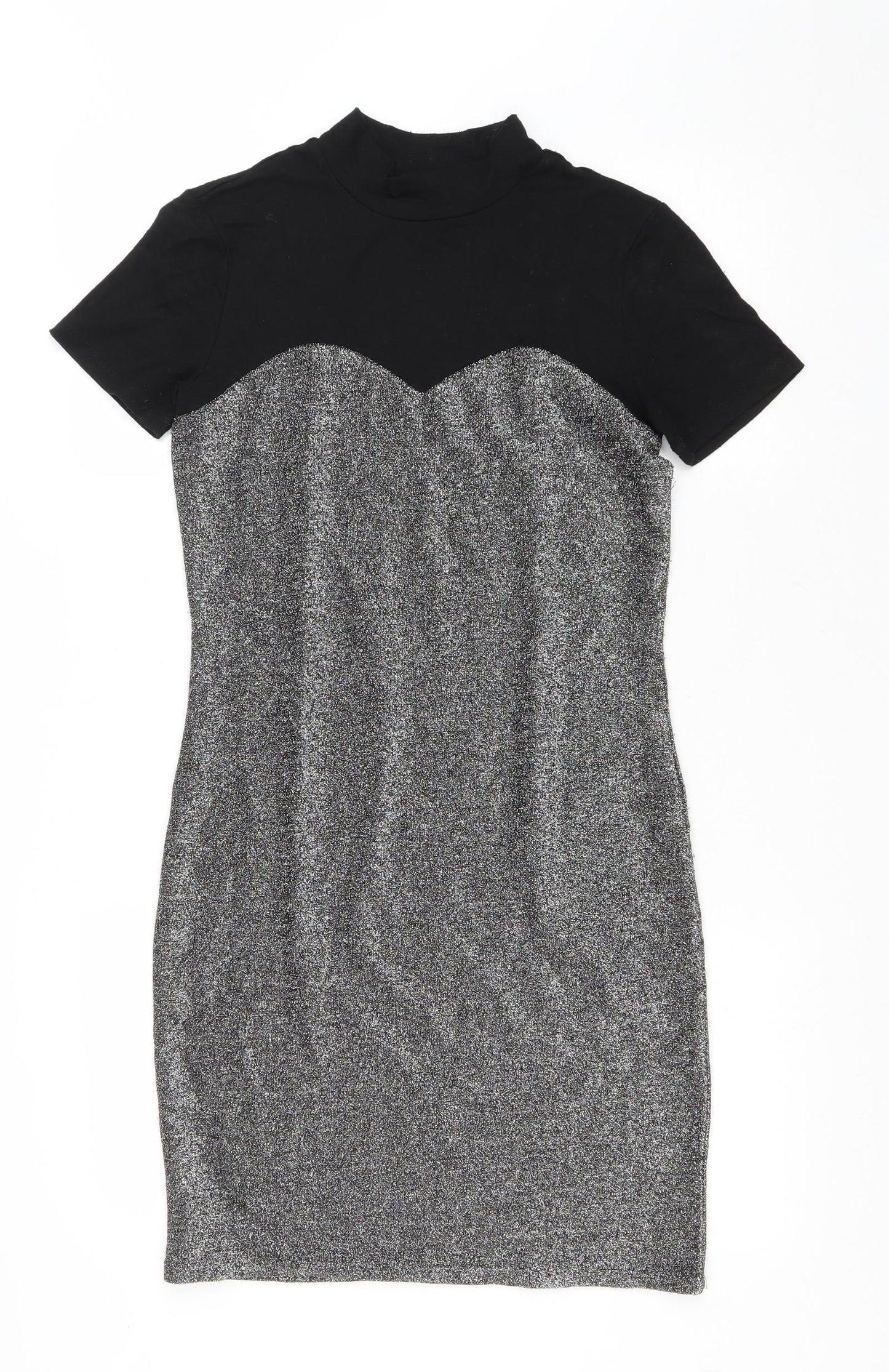Noisy may Womens Silver Polyester Bodycon Size M High Neck Pullover