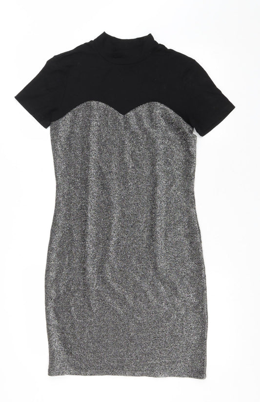 Noisy may Womens Silver Polyester Bodycon Size M High Neck Pullover