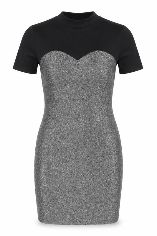 Noisy may Womens Silver Polyester Bodycon Size M High Neck Pullover