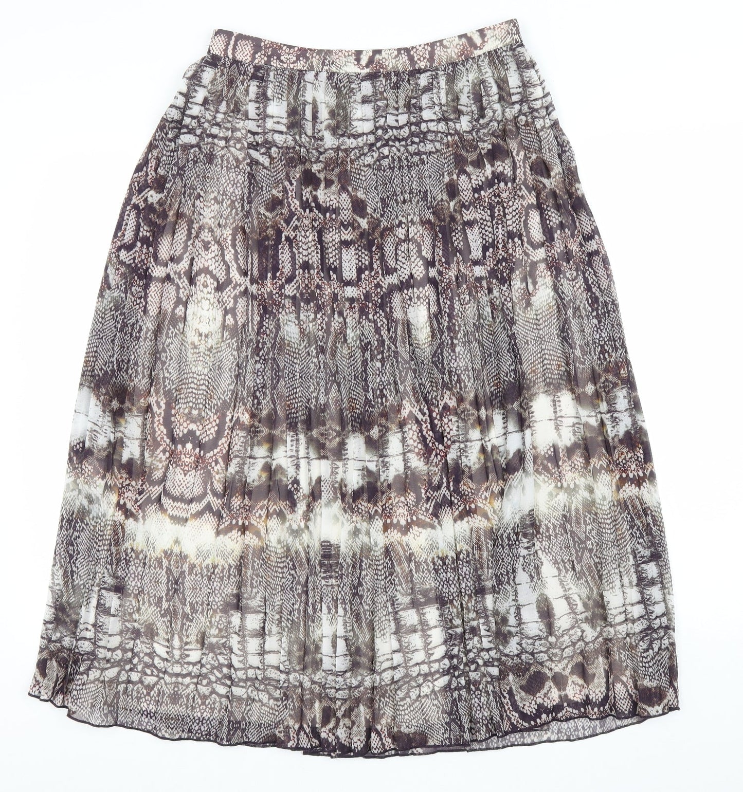 ASOS Womens Brown Animal Print Polyester Pleated Skirt Size 10 Zip - Snake Skin Print