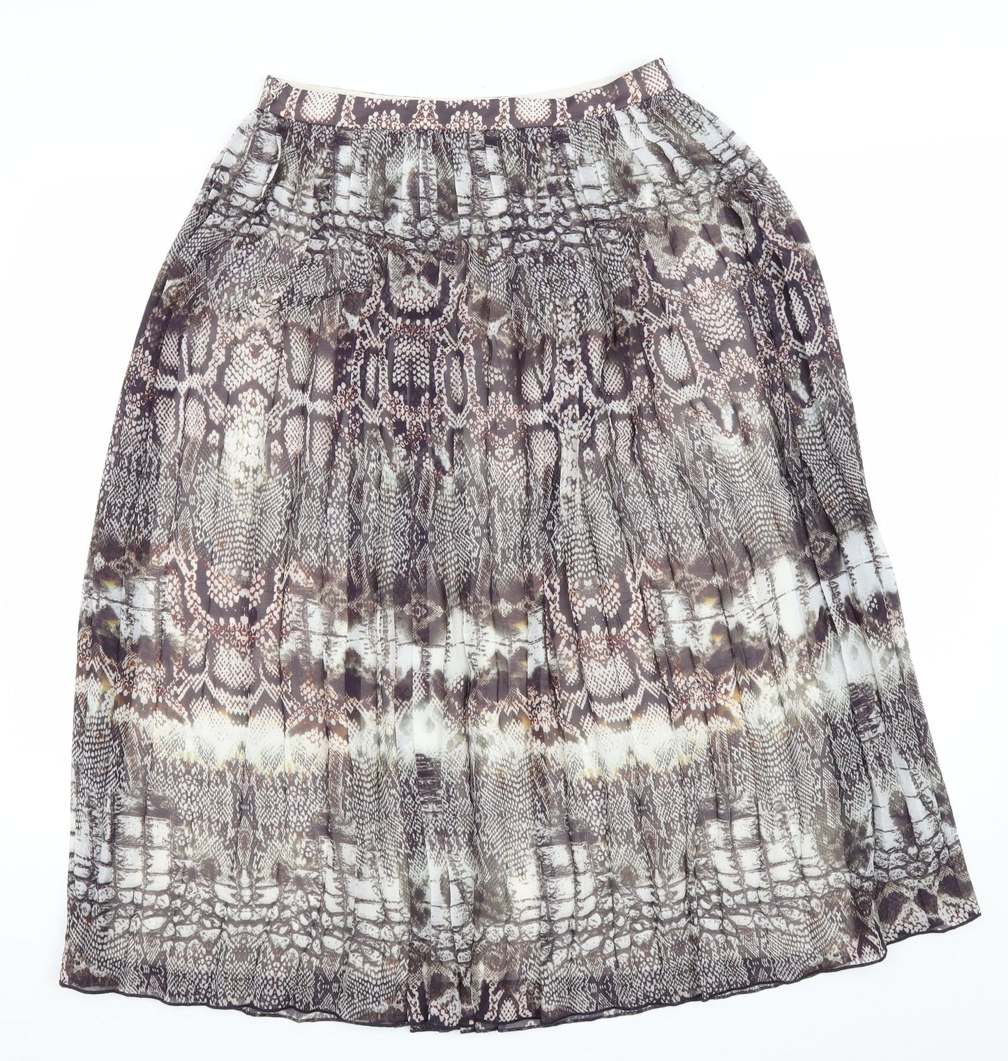 ASOS Womens Brown Animal Print Polyester Pleated Skirt Size 10 Zip - Snake Skin Print