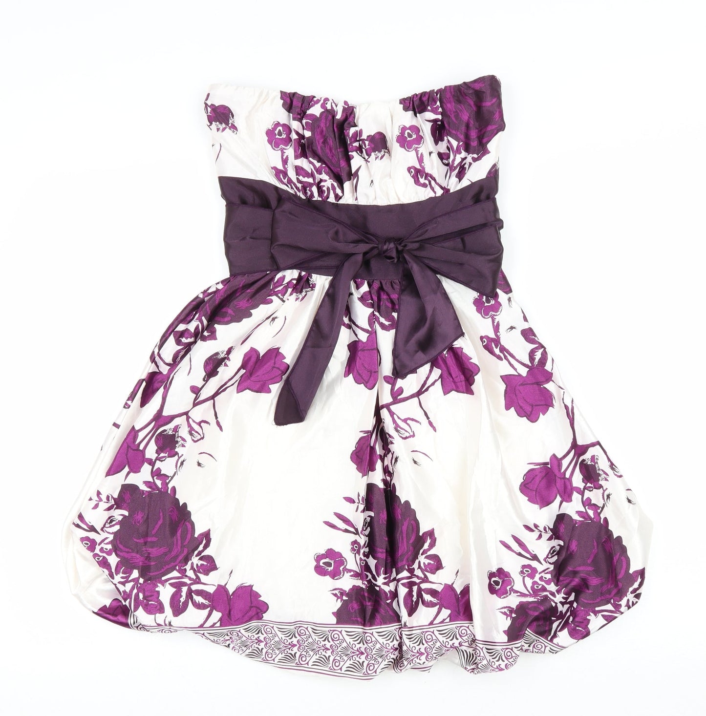 QED London Womens White Floral Polyester Fit & Flare Size XS Off the Shoulder Zip