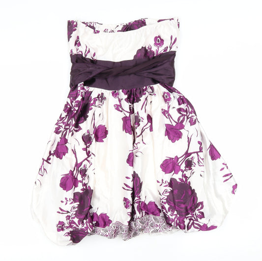 QED London Womens White Floral Polyester Fit & Flare Size XS Off the Shoulder Zip