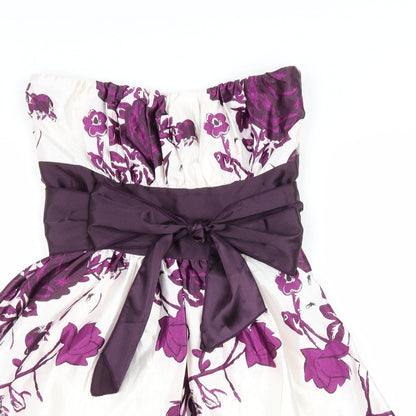 QED London Womens White Floral Polyester Fit & Flare Size XS Off the Shoulder Zip