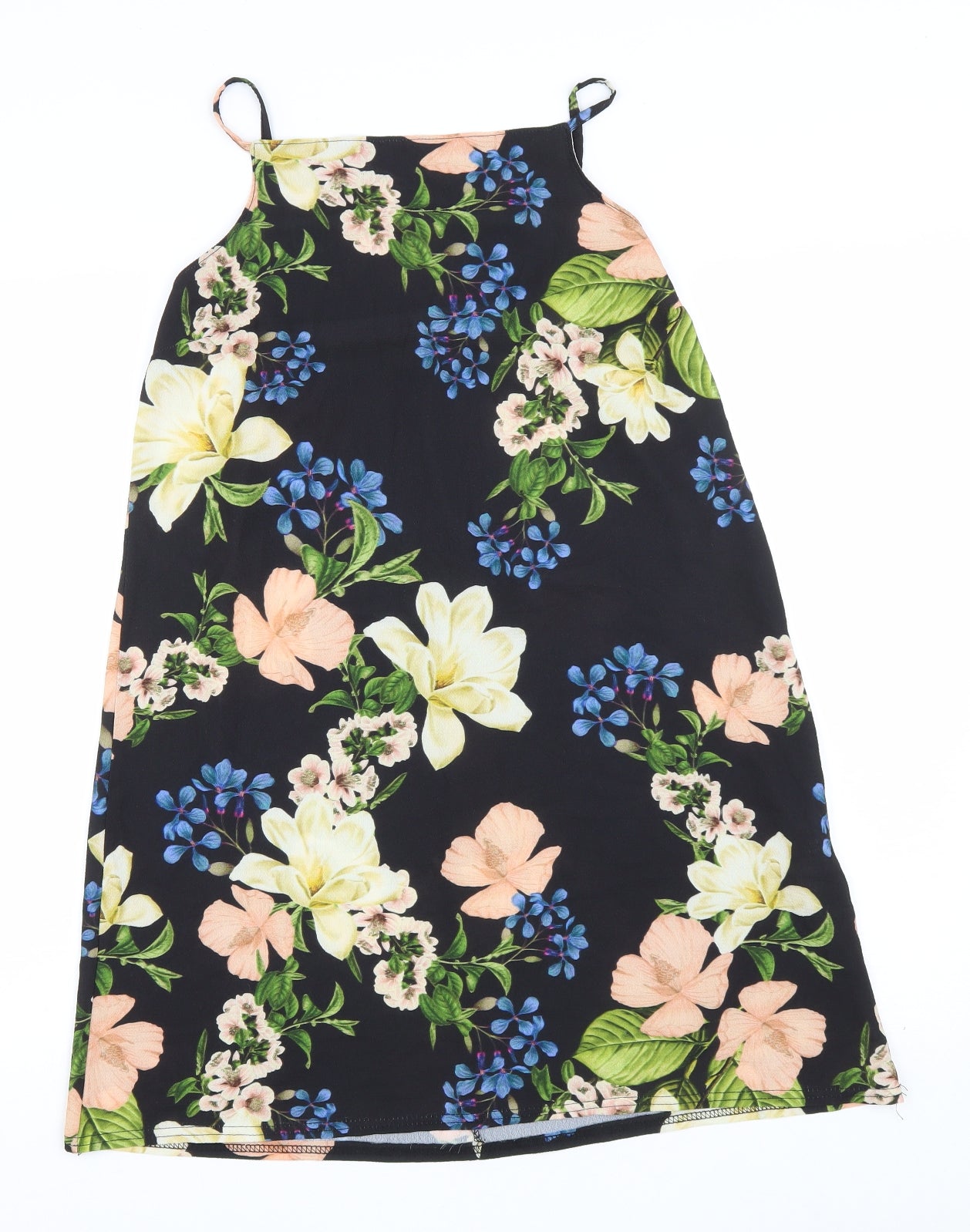 Boohooo Womens Black Floral Polyester Tank Dress Size 10 Square Neck Pullover