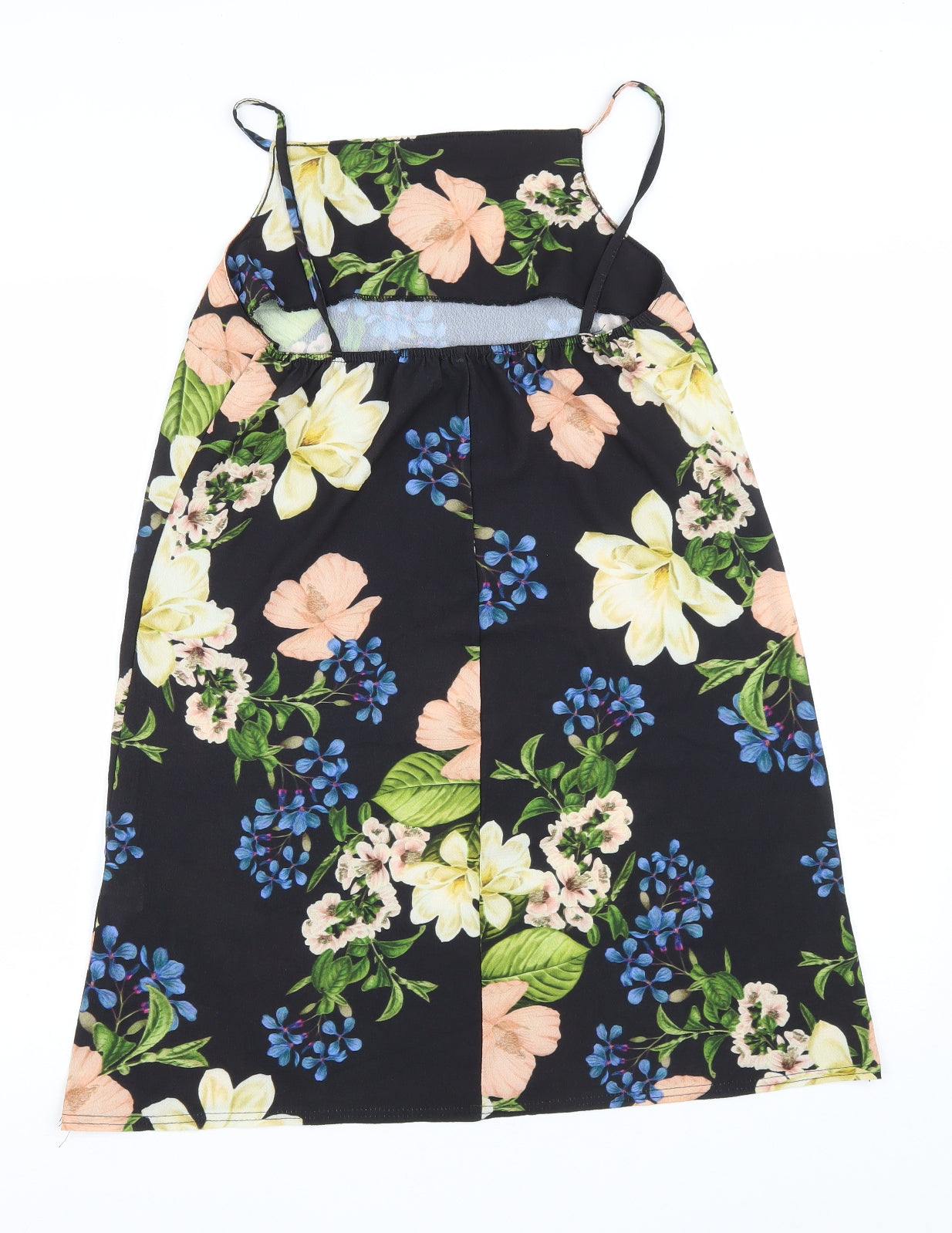 Boohooo Womens Black Floral Polyester Tank Dress Size 10 Square Neck Pullover