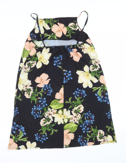 Boohooo Womens Black Floral Polyester Tank Dress Size 10 Square Neck Pullover