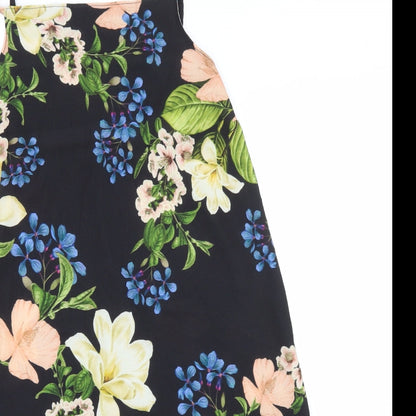 Boohooo Womens Black Floral Polyester Tank Dress Size 10 Square Neck Pullover