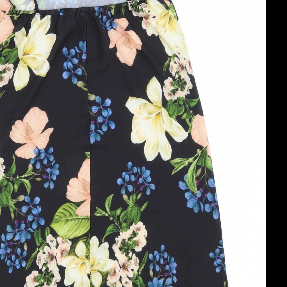 Boohooo Womens Black Floral Polyester Tank Dress Size 10 Square Neck Pullover