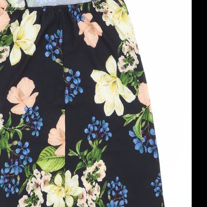 Boohooo Womens Black Floral Polyester Tank Dress Size 10 Square Neck Pullover