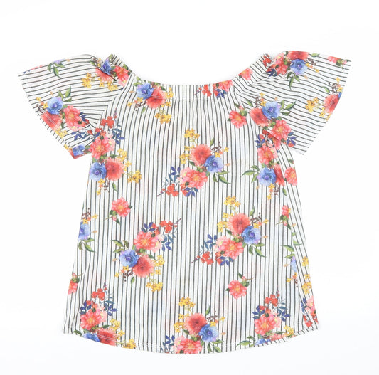 Matalan Womens White Floral Polyester Basic T-Shirt Size 12 Off the Shoulder