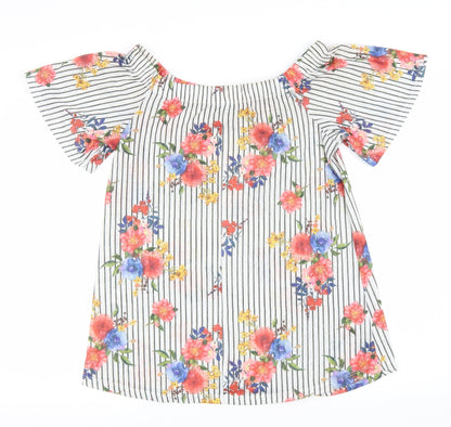 Matalan Womens White Floral Polyester Basic T-Shirt Size 12 Off the Shoulder
