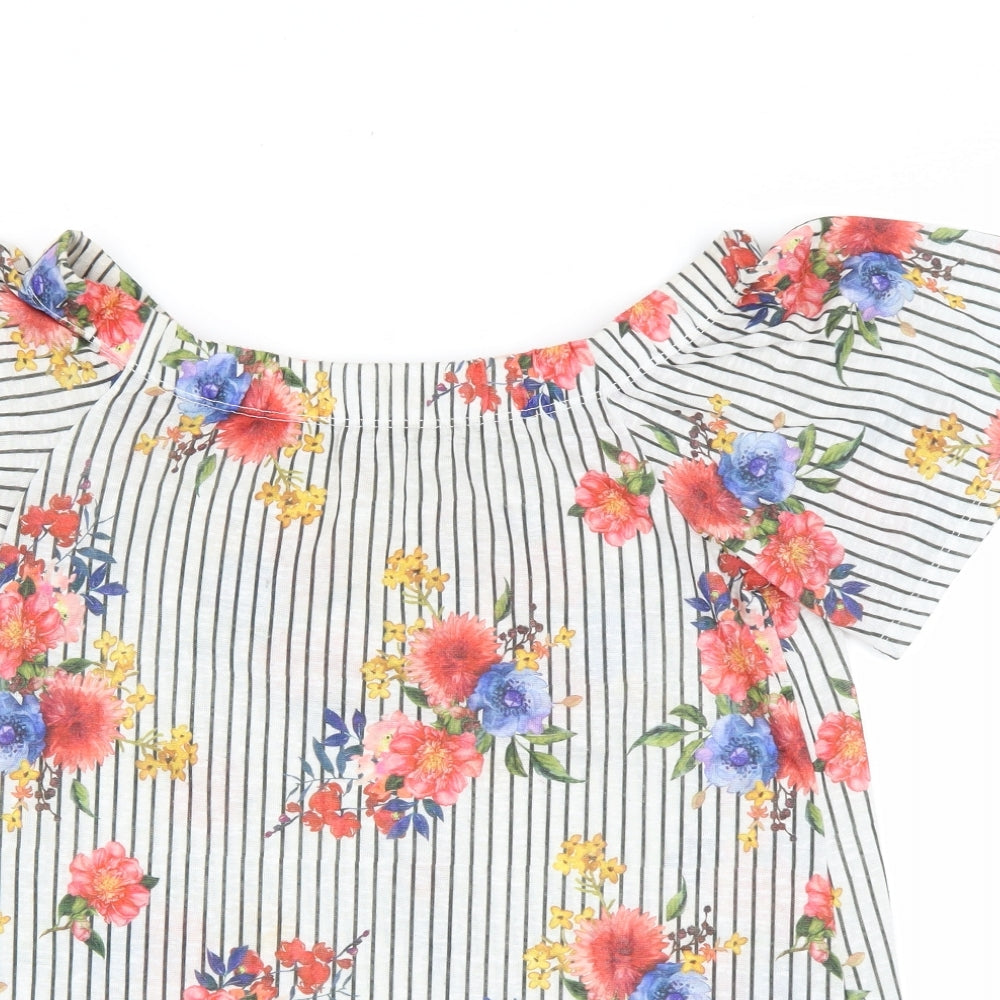 Matalan Womens White Floral Polyester Basic T-Shirt Size 12 Off the Shoulder