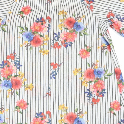 Matalan Womens White Floral Polyester Basic T-Shirt Size 12 Off the Shoulder