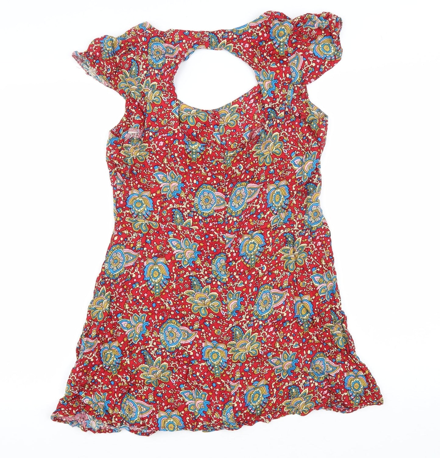 Glamerous Womens Red Floral Viscose A-Line Size 14 Scoop Neck Button