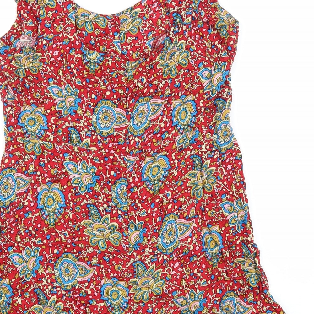 Glamerous Womens Red Floral Viscose A-Line Size 14 Scoop Neck Button