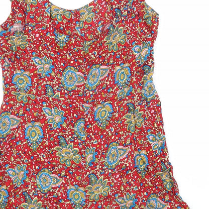 Glamerous Womens Red Floral Viscose A-Line Size 14 Scoop Neck Button